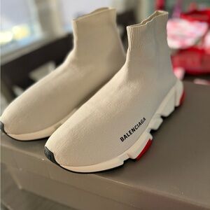 Balenciaga Grey and White Speed Sneakers